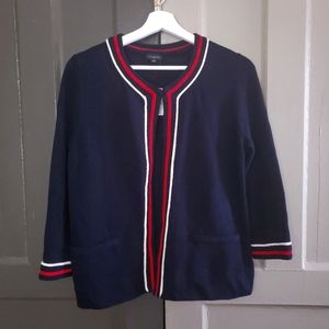 Talbots Navy Cardigan with Red and White Trim